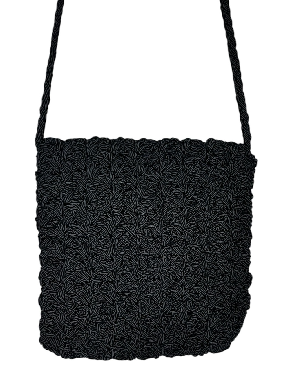 Vintage Black Handwoven Macramé Crossbody Bag Boho Tassel Purse - Picture 3 of 9